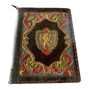 Antique Italian Leather Journal Cover with Heraldic Lion Emblem